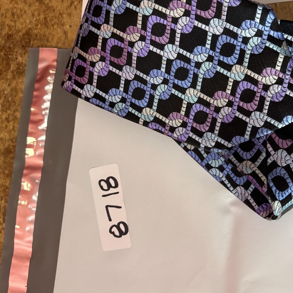 Robert Talbott Tie Mens Silk Geometric Rope Pattern Made USA Blue Purple Classic - Picture 10 of 10
